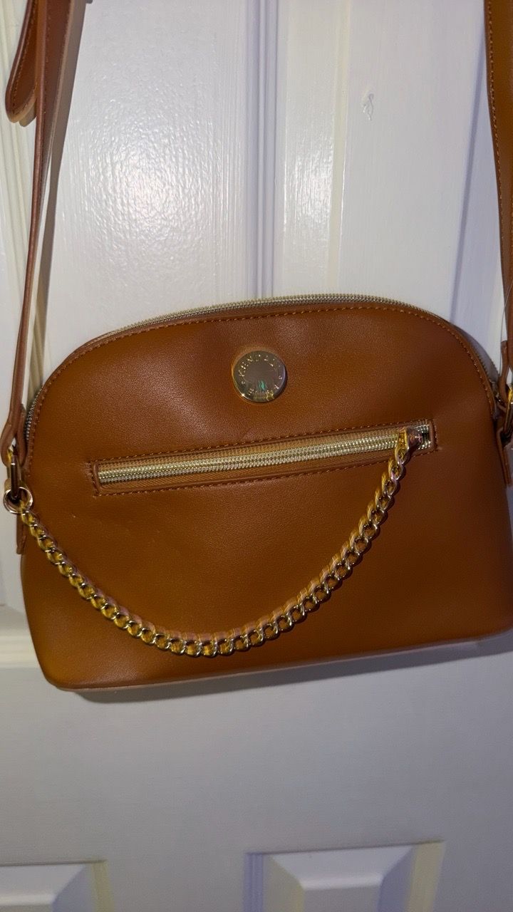 Brown Leather Crossbody Bag with Gold Chain - photo 2