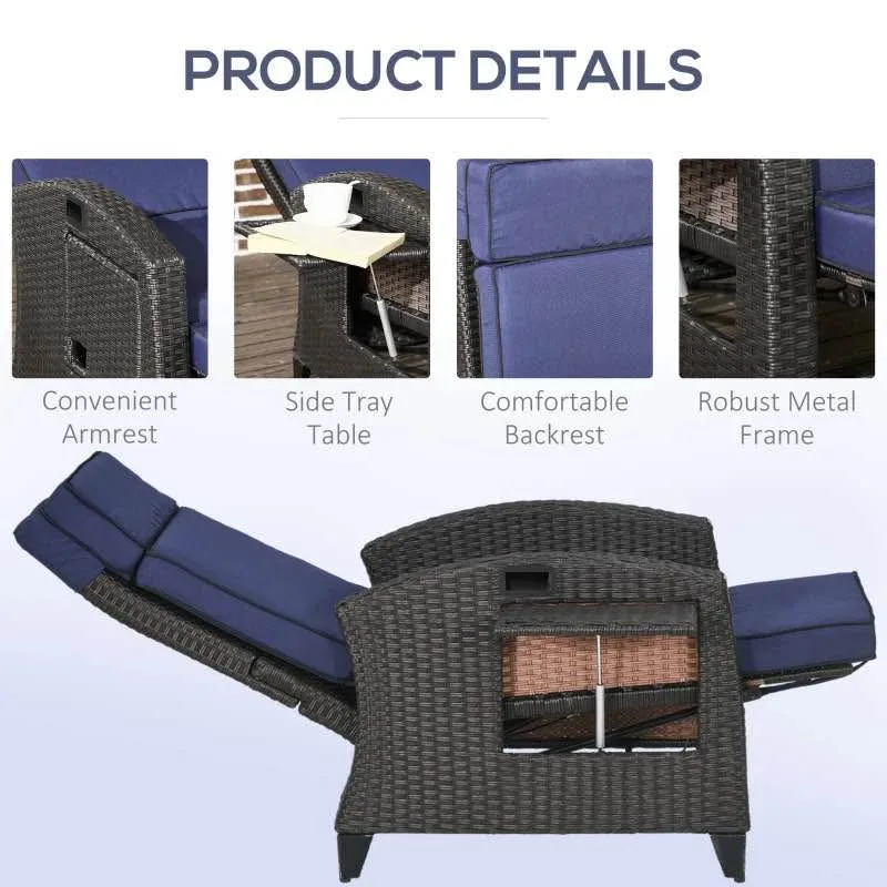 Outdoor Recliner Chair with Adjustable Backrest, Blue image indicator(4)