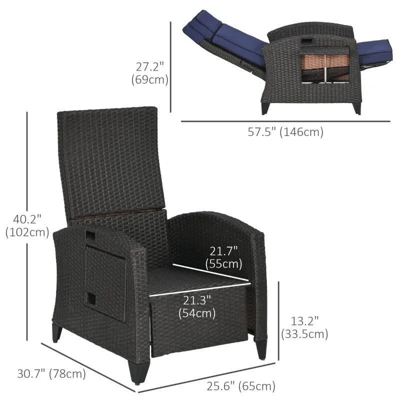 Outdoor Recliner Chair with Adjustable Backrest, Blue image indicator(6)