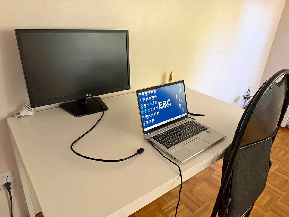 White IKEA Linnmon Desk & Sturdy Black Chair