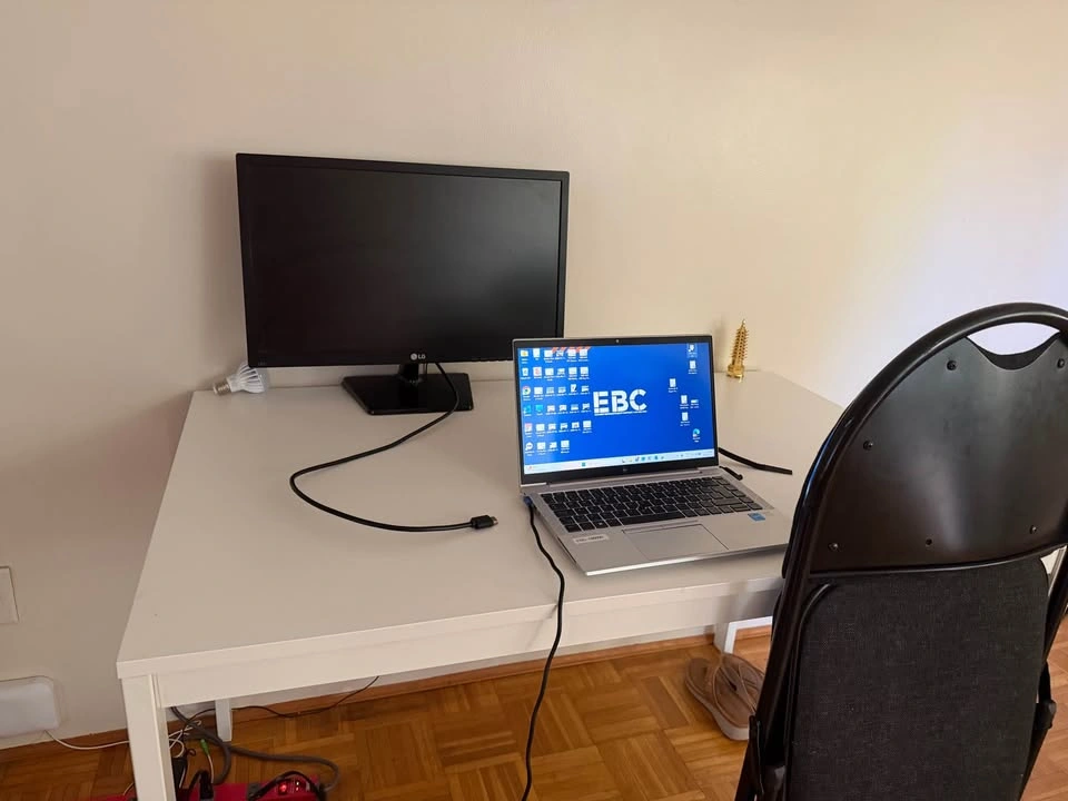 White IKEA Linnmon Desk & Sturdy Black Chair - photo 2