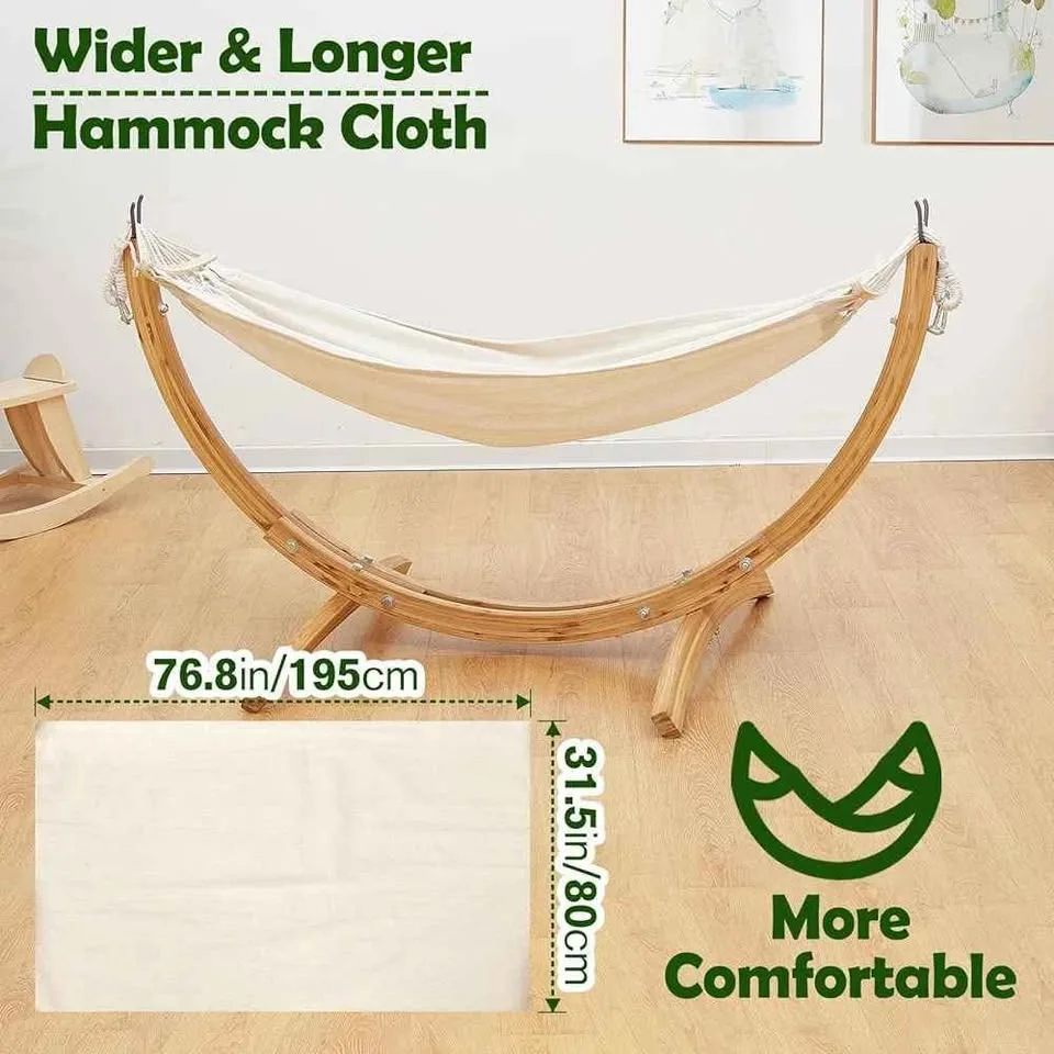 Funlio Kids Wooden Hammock with Stand for Kids image indicator(2)