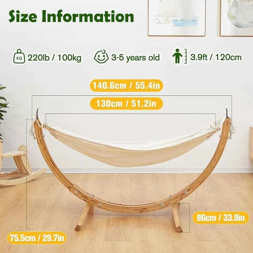 Funlio Kids Wooden Hammock with Stand for Kids image indicator(3)