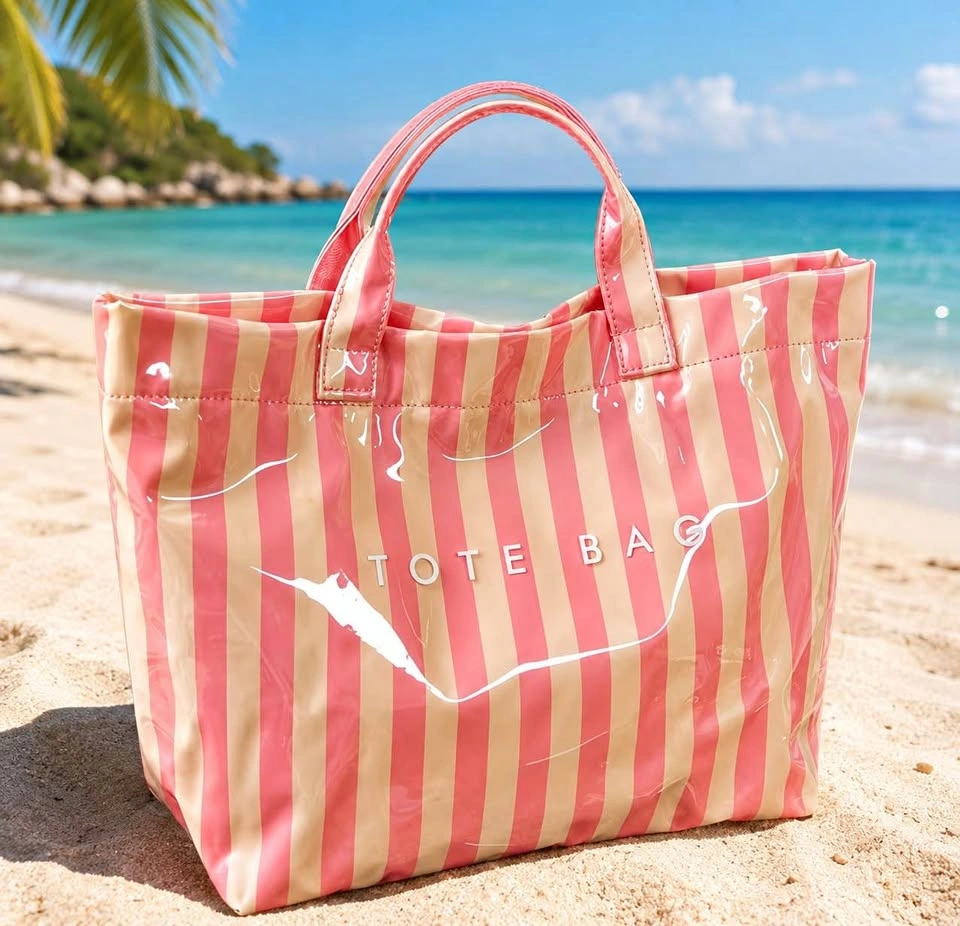 Brand new Pink Striped PVC Tote Bag