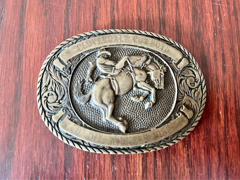 Vintage 1982 Cloverdale Cowboys Solid Brass Belt Buckle