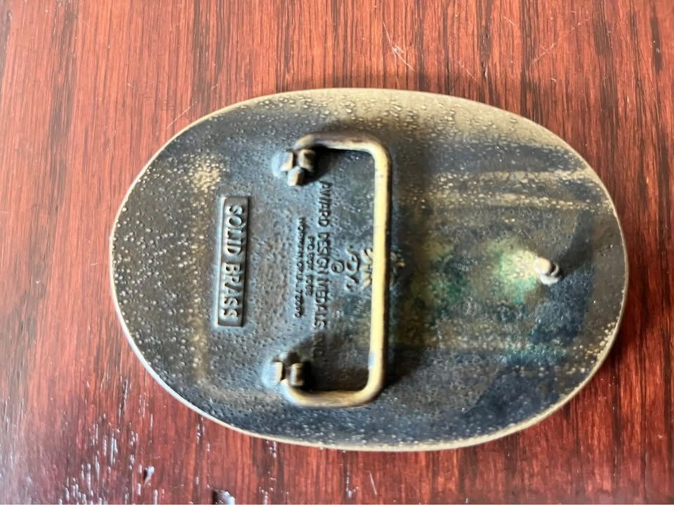 Vintage 1982 Cloverdale Cowboys Solid Brass Belt Buckle - photo 2