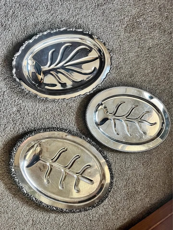Lot of 3 Silver-Plated Tree and Well Meat Platters