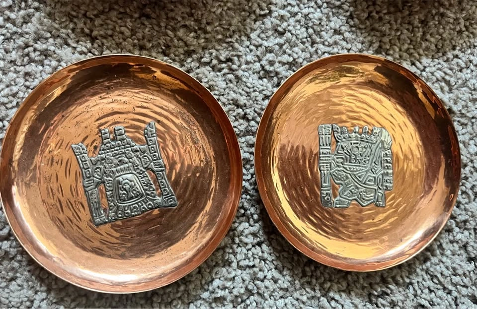 8-Piece Vintage Peruvian Hand-Hammered Copper Bowl and Plate Set - photo 5