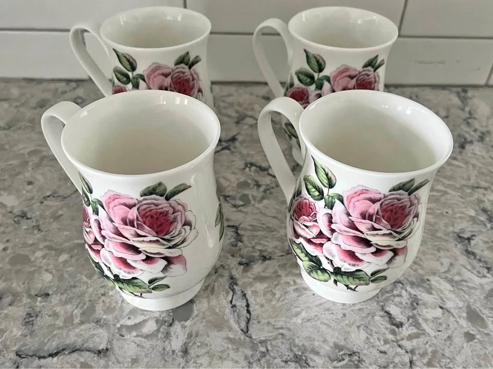 Roy Kirkham Heritage Rose Fine Bone China Mugs - Set of 4
