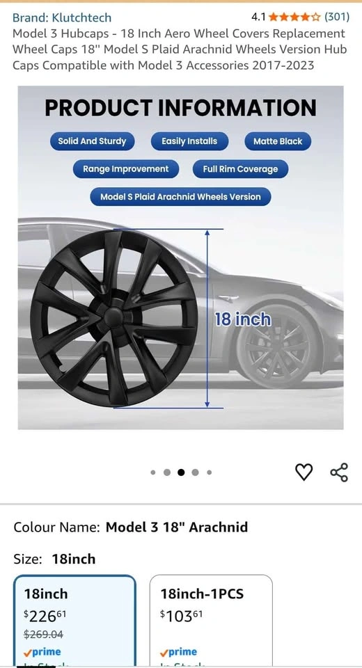 Klutchtech 18 Inch Aero Wheel Covers for Tesla Model 3 - photo 2