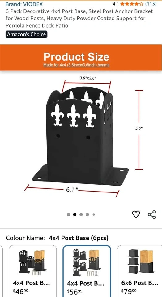 VIODEX 6 Pack Decorative 4x4 Steel Post Base - photo 2