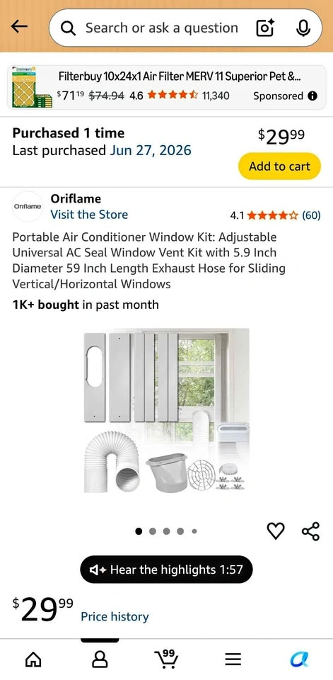 Oriflame Portable Air Conditioner Window Kit