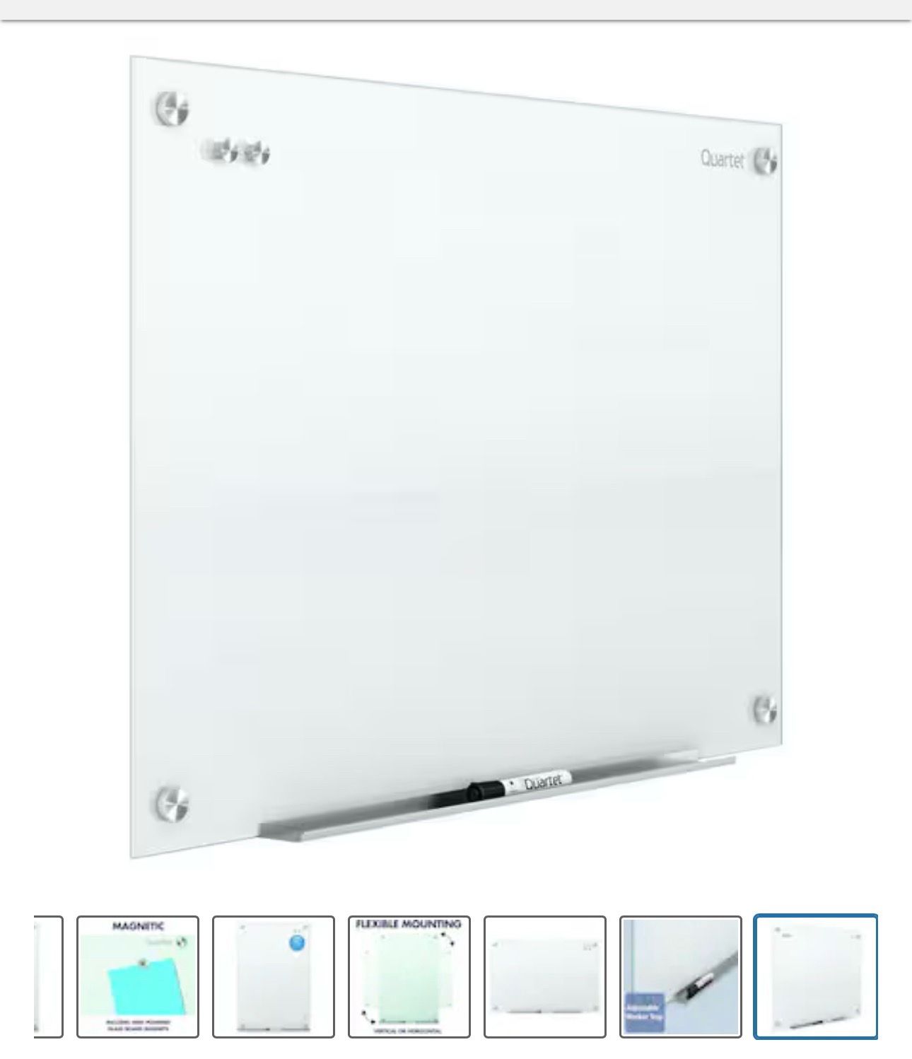36" H x 48" W Magnetic Glass Dry Erase Board, Gloss, White