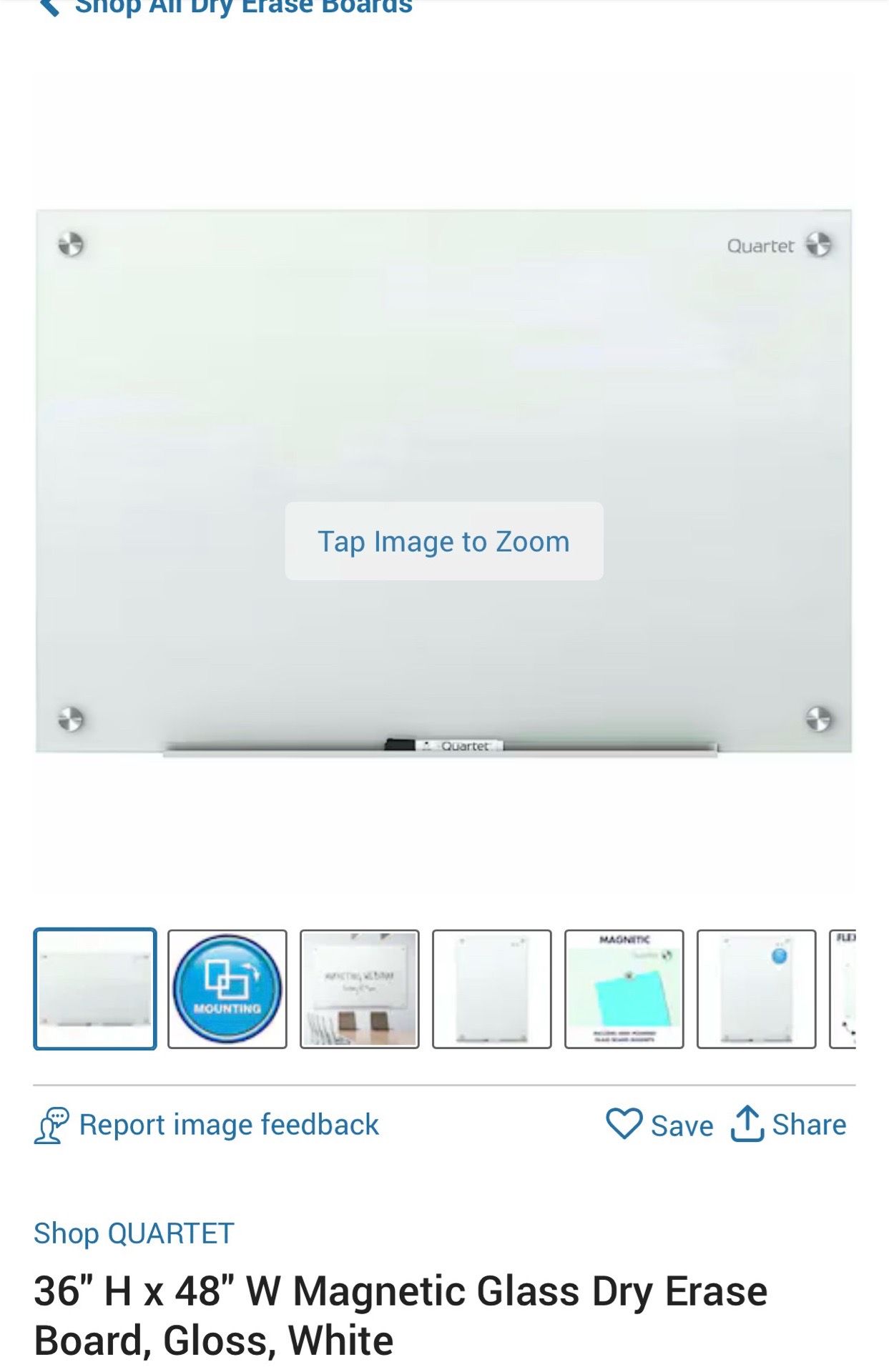 36" H x 48" W Magnetic Glass Dry Erase Board, Gloss, White - photo 2