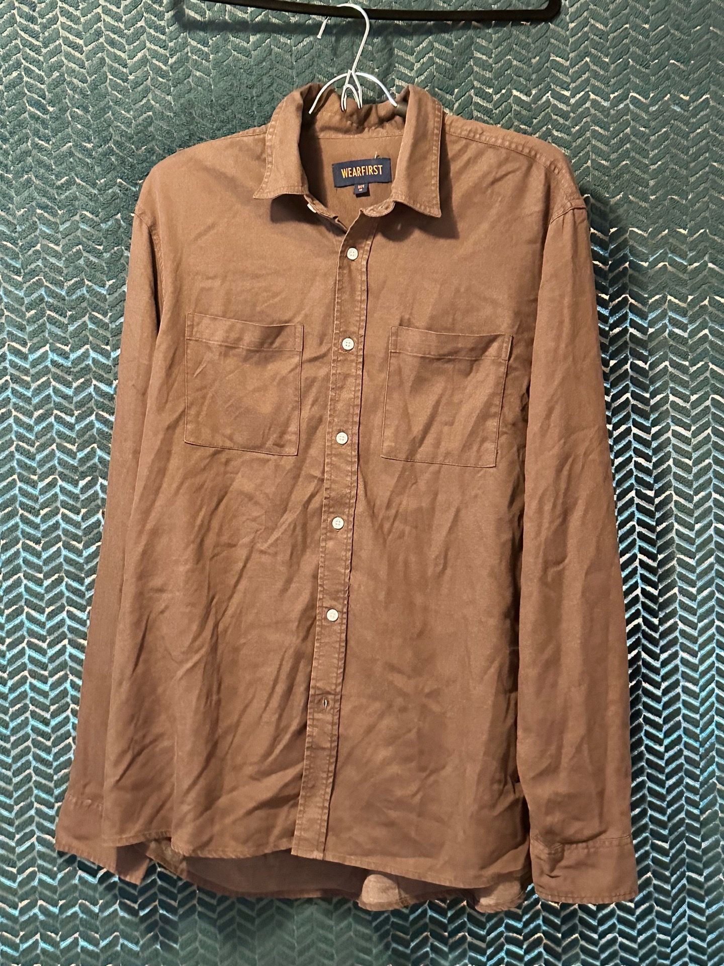 Wear first Mens Button Up Shirt Brown Long Sleeve