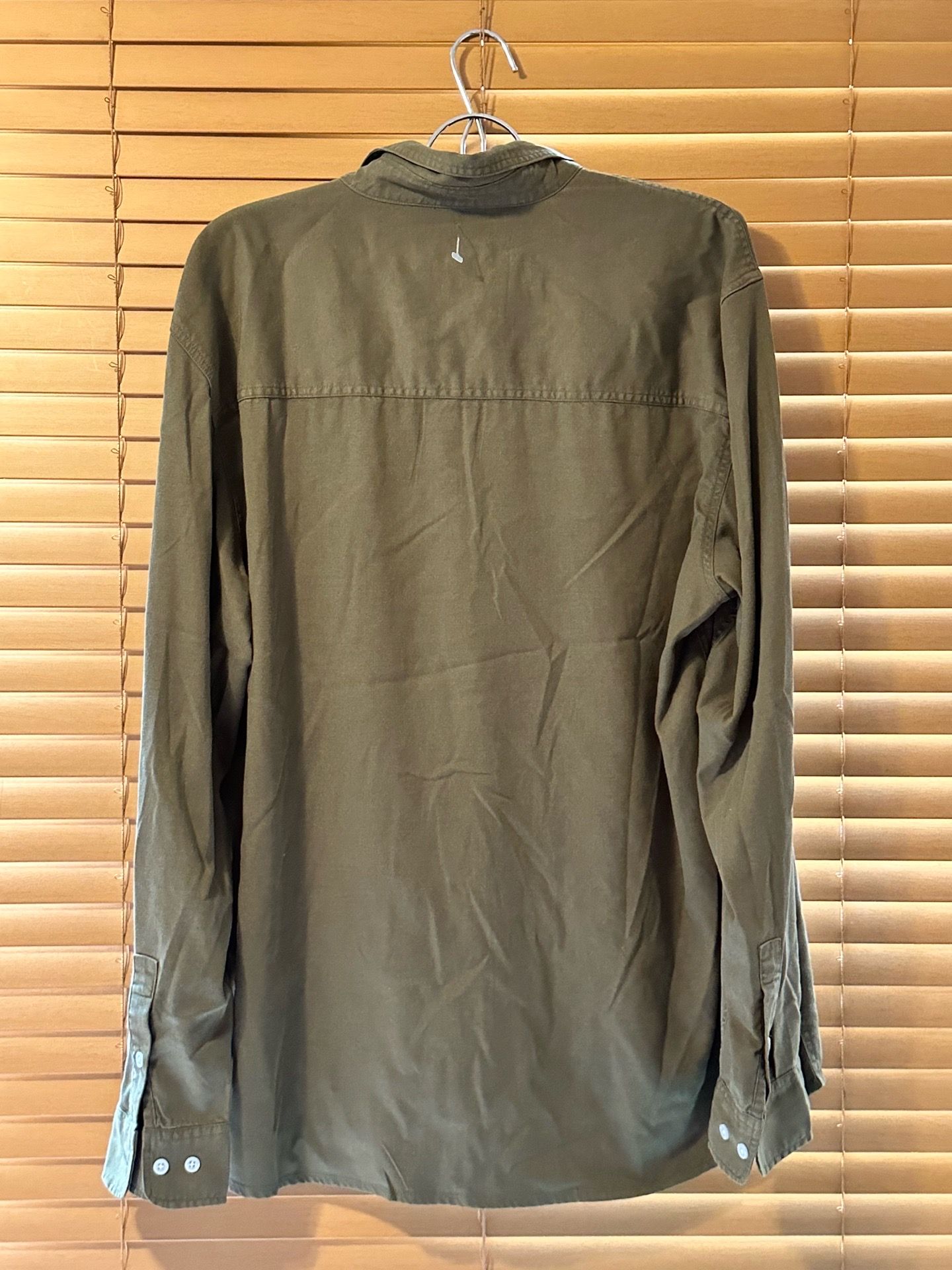Wear first Long Sleeve Collared Button Down Blouse Olive - photo 2