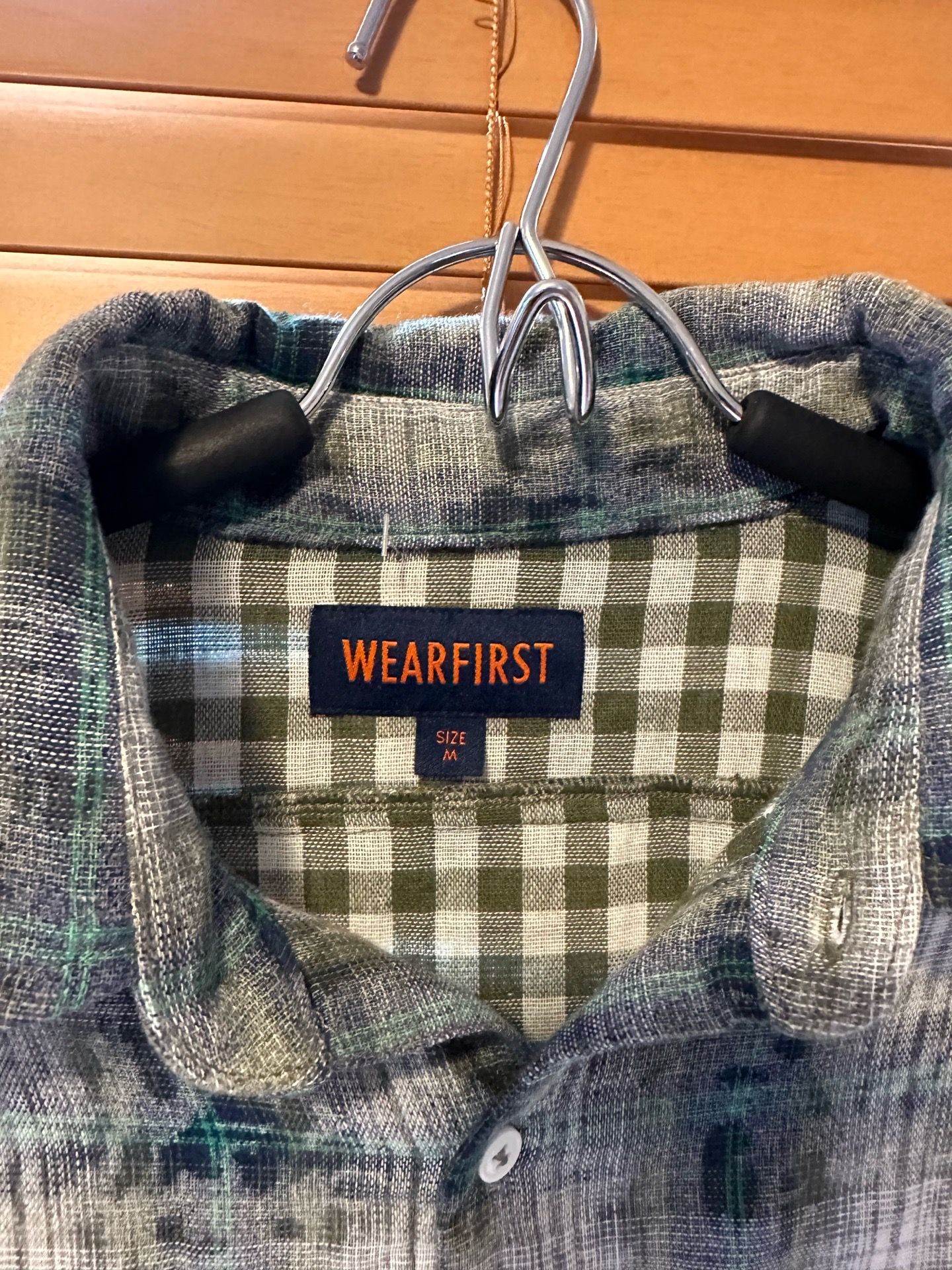 Wear first All over embroidery plaid shirt green gray - photo 3