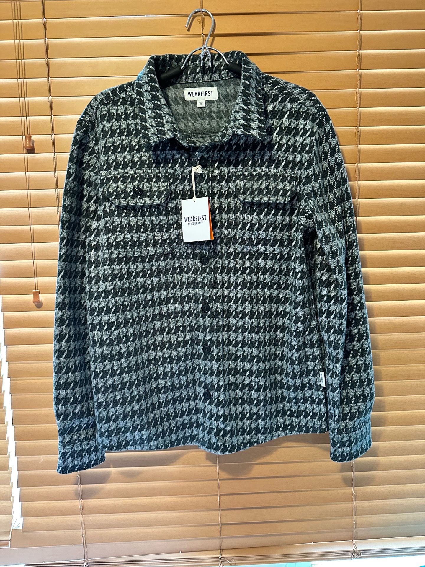 Wear first Men Loose Houndstooth Pattern Flap Pocket Overcoat