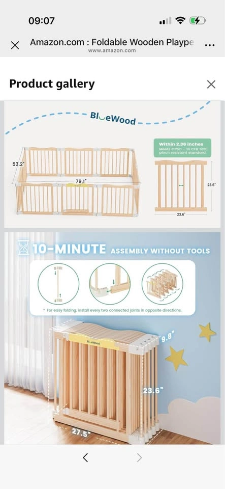 Foldable Wooden Playpen 79x53x24 inches - photo 2