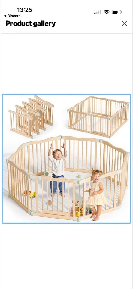 Foldable Wooden Playpen - Adjustable Wood Baby Play Yard