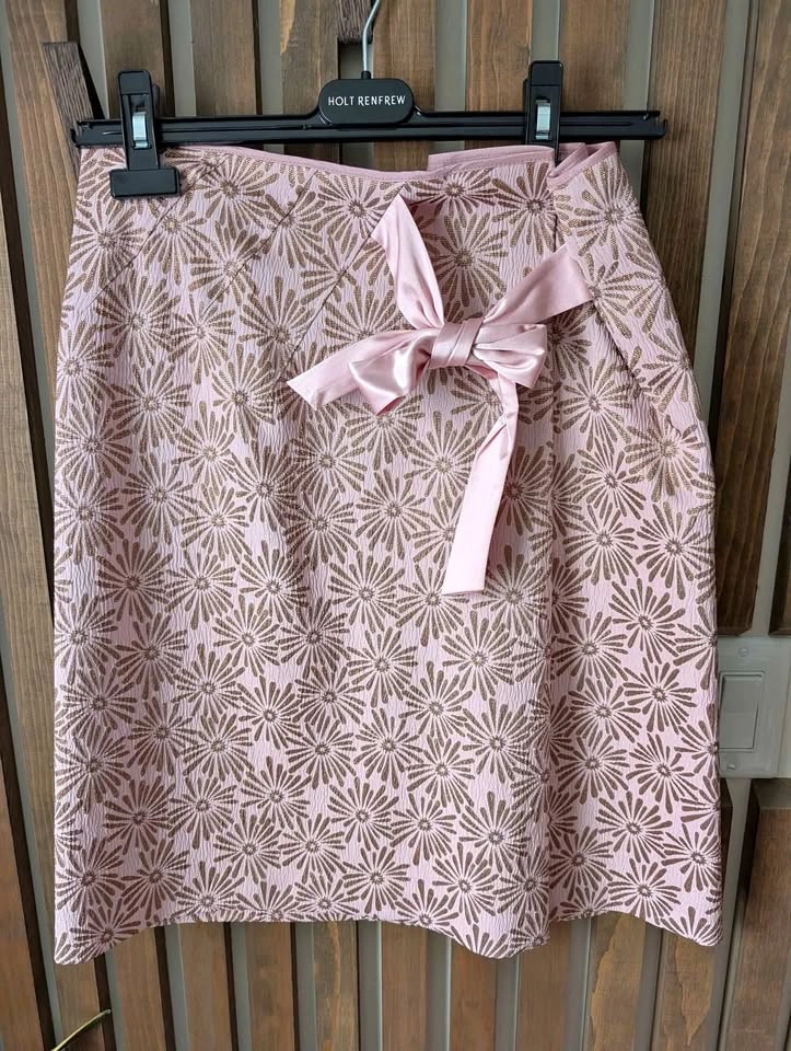 NEW Tara Jarmon Pink & Gold Floral Skirt with Bow - US6 - photo 2