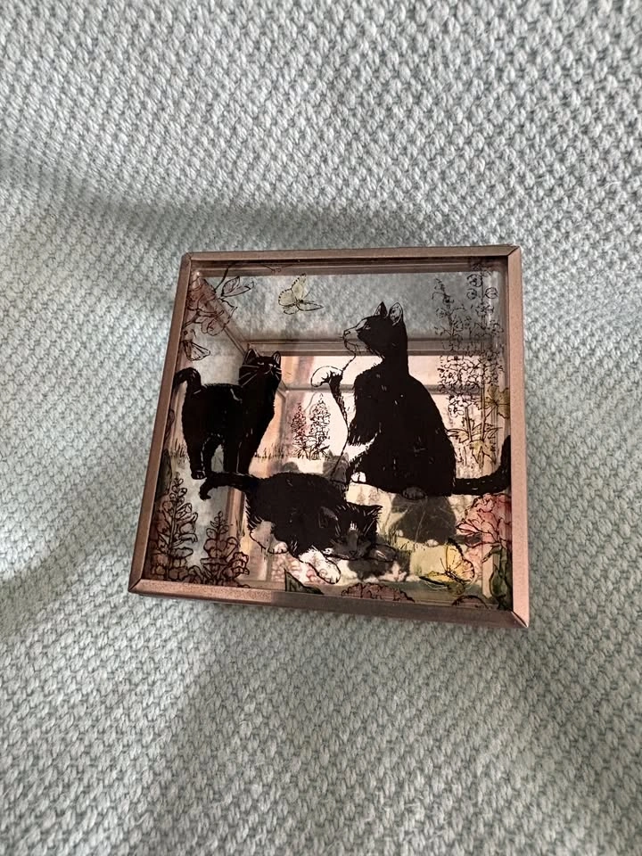 Vintage Decorative Glass Cat Trinket Box – Mirrored Glass Keepsa - photo 2
