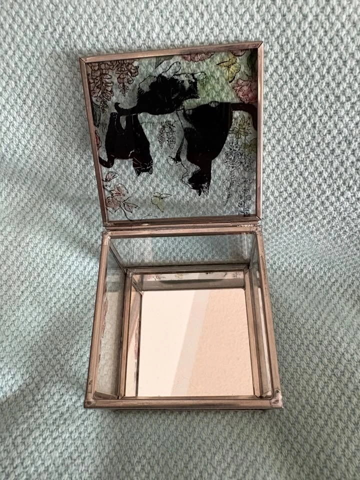 Vintage Decorative Glass Cat Trinket Box – Mirrored Glass Keepsa - photo 3