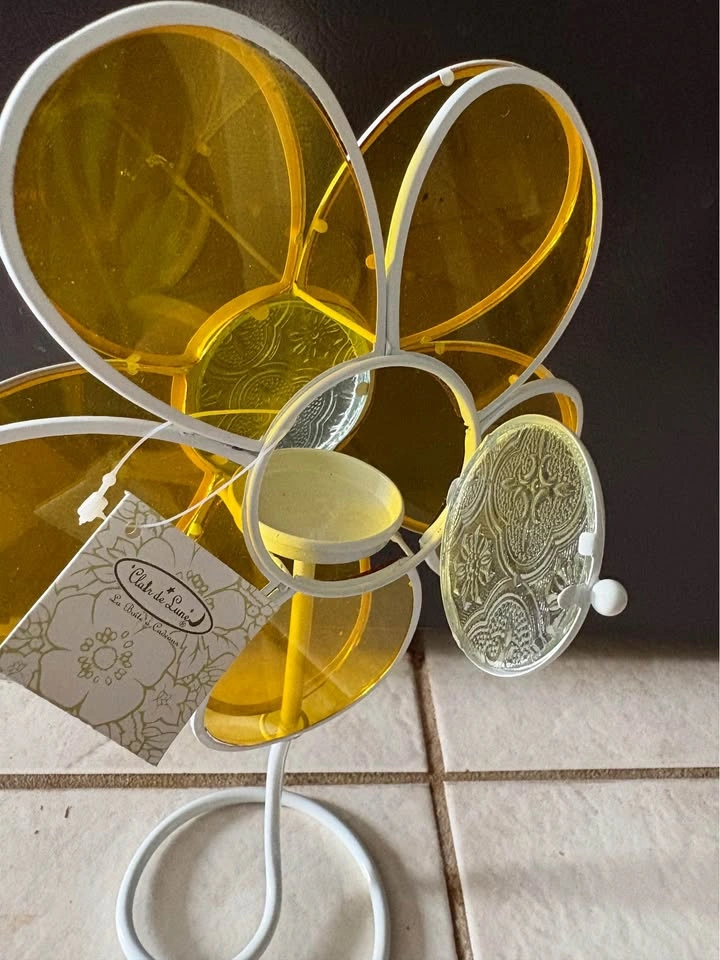 Vintage Clair de Lune Yellow Flower Tea Light Candle Holder - photo 4