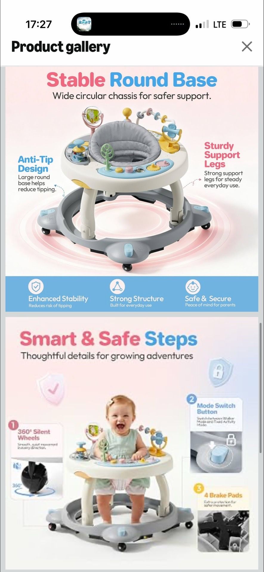 3-in-1 Foldable Baby Walker with Rotating Seat - photo 4