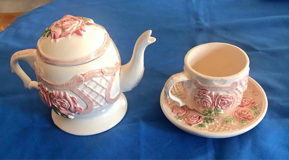 Vintage Cottage Teapot, Cup and Saucer