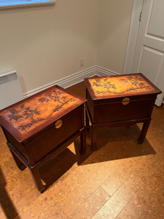 Pair of Solid Wood Storage End Tables