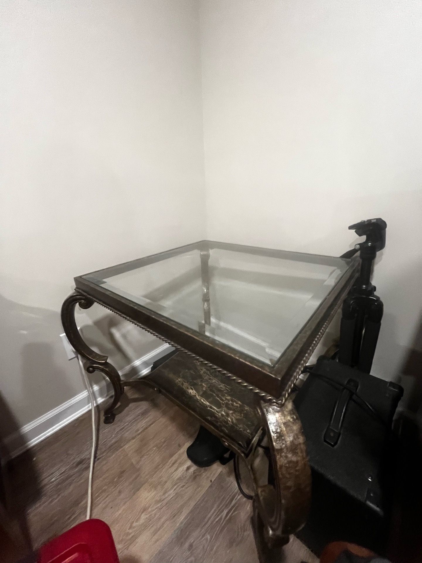 Glass and metal coffee table