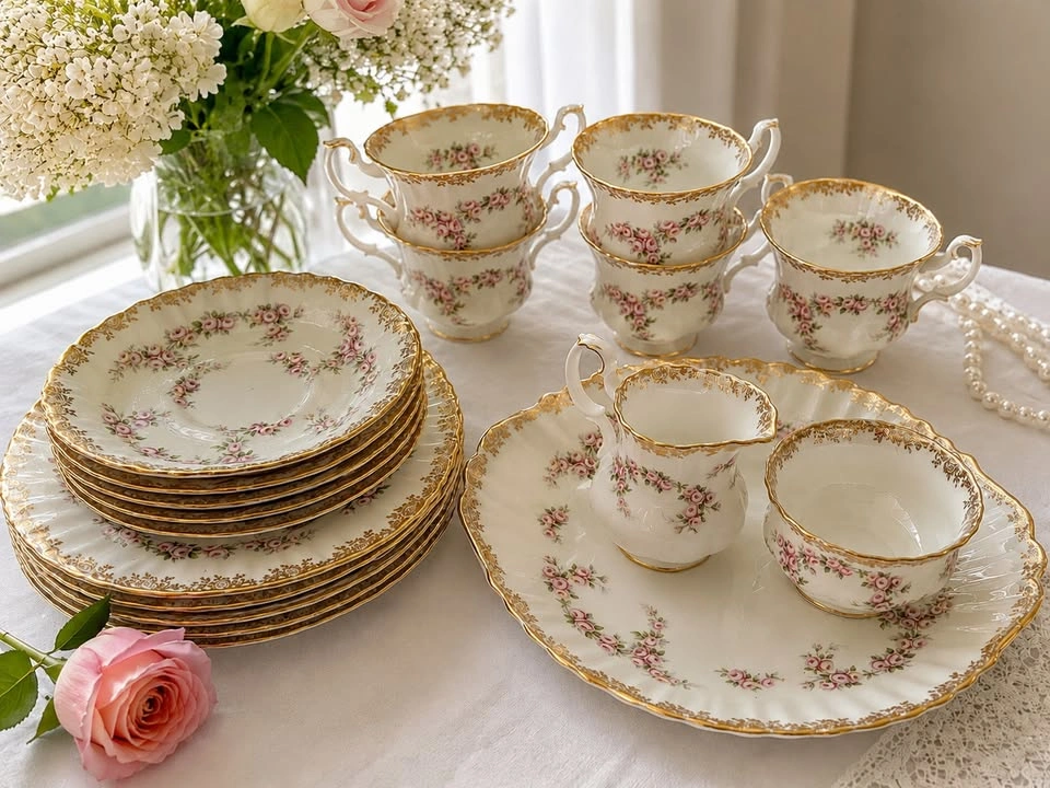 Vintage 1960's Royal Albert Dimity Rose Bone China tea set