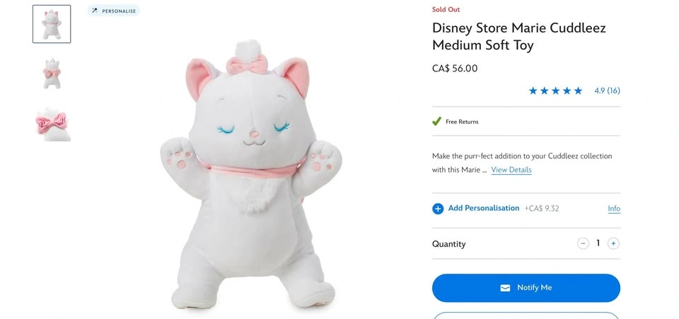 Disney Cuddleez Marie Plush - photo 4