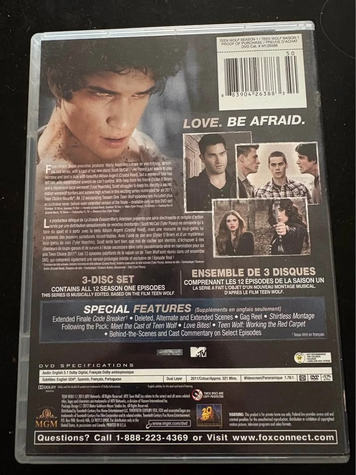 📀 Teen Wolf Season 1 DVD set (3 Discs) - photo 2
