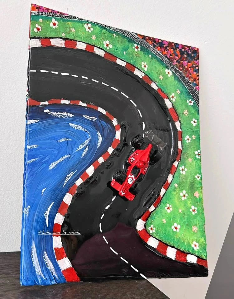 Handmade 3D Race Track Painting | Original Art
