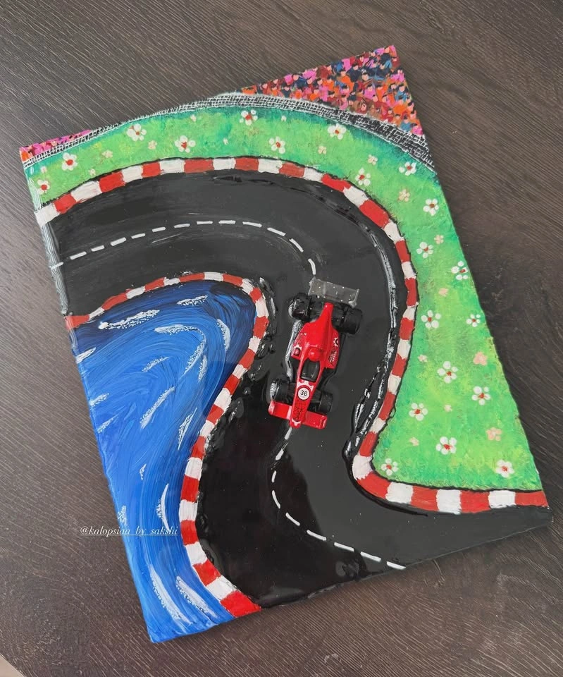 Handmade 3D Race Track Painting | Original Art - photo 2