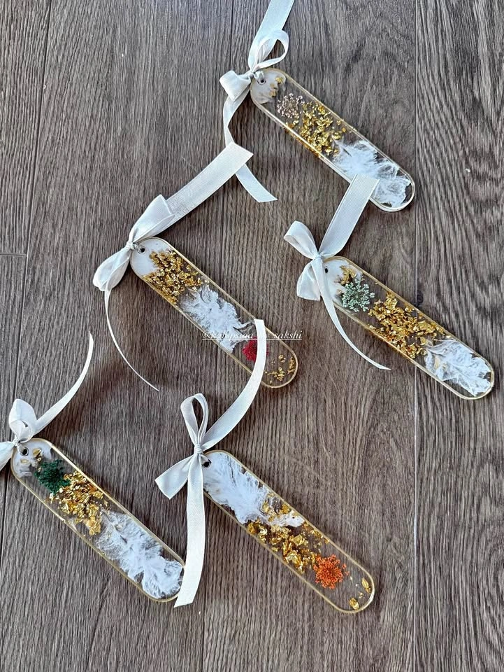 Handmade Resin Bookmarks with Gold Leaf and Dried Flowers