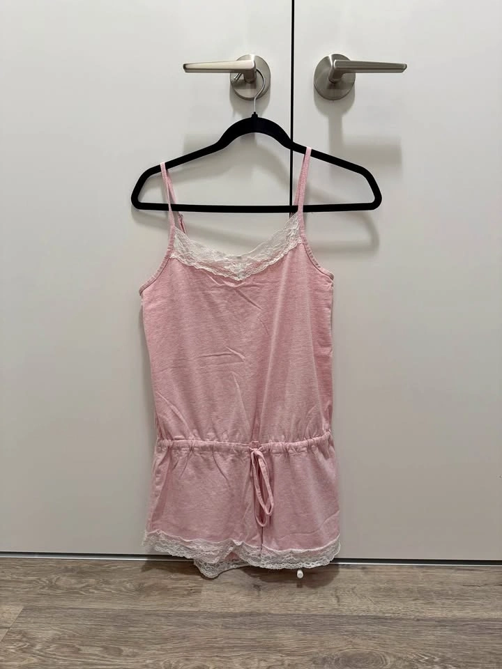 Pink Lace Trim Sleep Romper