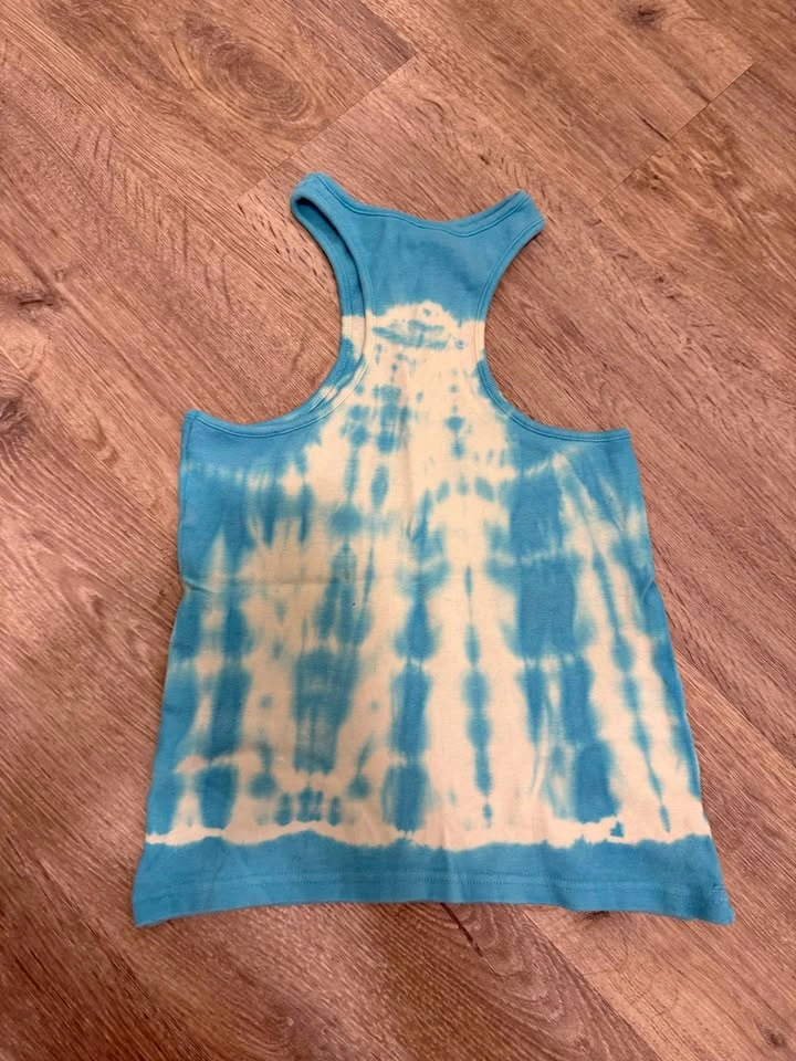 Blue and White Tie-Dye Racerback Tank Top