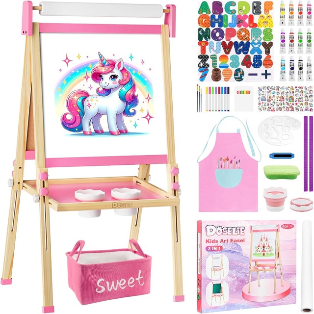 New Adjustable Easel for Kids Magnetic White/Chalk Board w/Paper