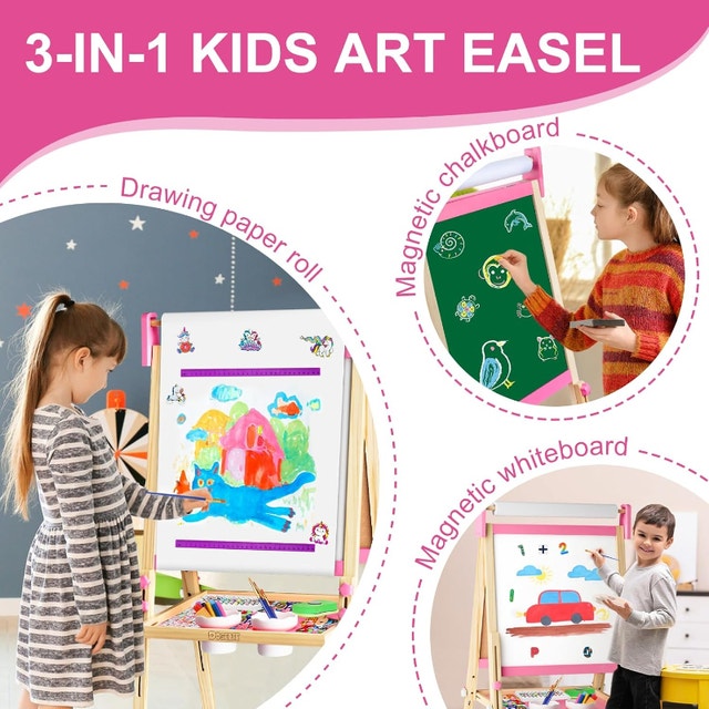 New Adjustable Easel for Kids Magnetic White/Chalk Board w/Paper - photo 2