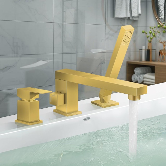 NEW Bathtub Faucet Solid Brass 360° w/ Handheld Shower 3 Holes