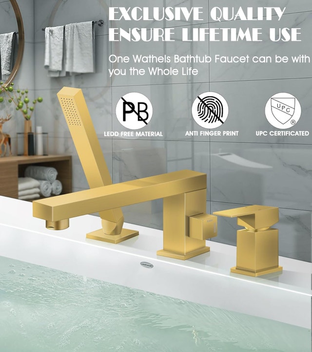 NEW Bathtub Faucet Solid Brass 360° w/ Handheld Shower 3 Holes - photo 5