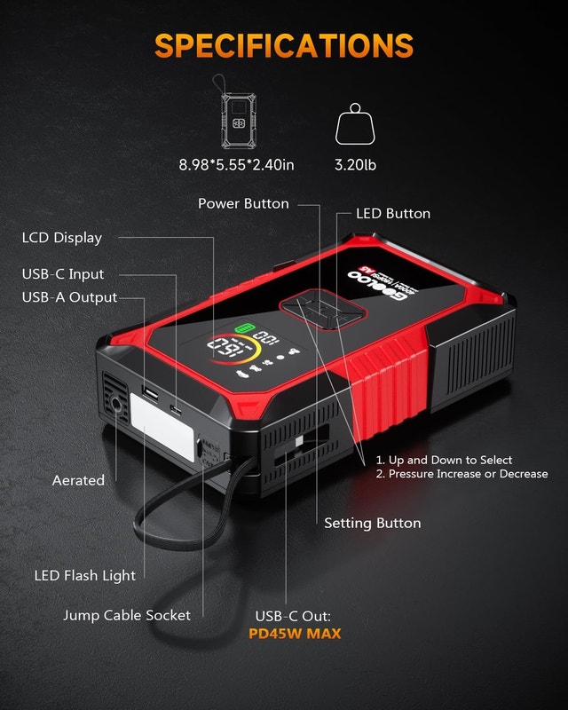 Jump Starter/Air Compressor Battery Booster 160PSI Tire Inflator - photo 3