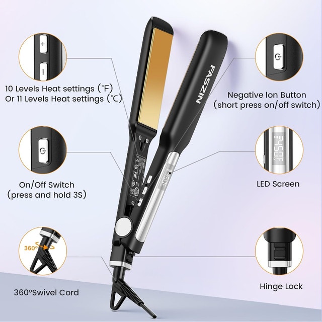 NEW Hair Straightener 1.65” Wide Titanium Flat Iron - photo 2