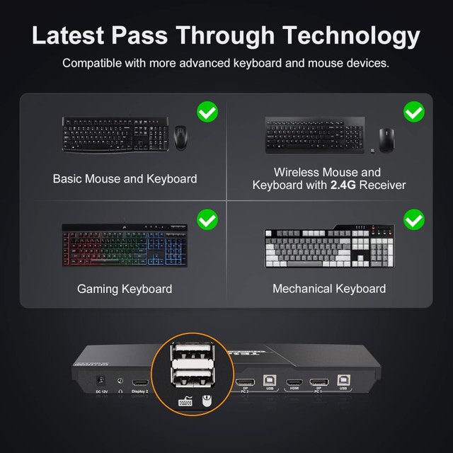 Displayport/HDMI KVM Switch 2 Monitors 2 Computers UHD 4K@60Hz - photo 4