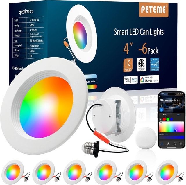 NEW E26 LED Recessed Pot Lights 4” 6-pack Smart Bluetooth Wi-Fi