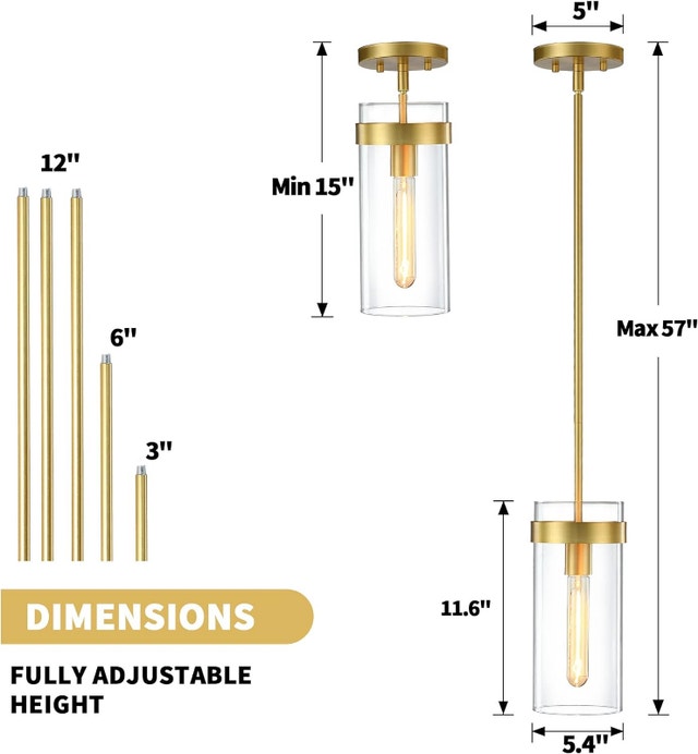 Brand new Modern Gold Pendant Light, semi-flush mount adjustable - photo 2