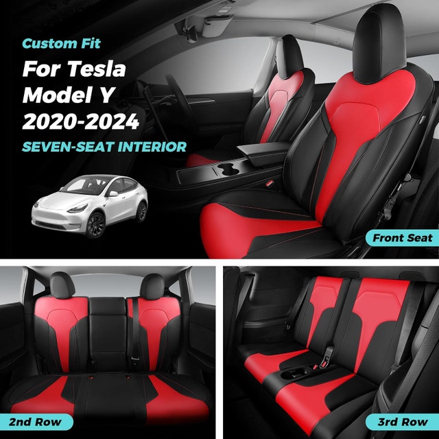 NEW Tesla Model Y 2020-24 7-Seater Seat Covers 3 Rows (BlackRed) - photo 5